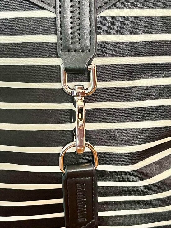 Stella & Dot Ava Black & Cream Striped Backpack With Distinctive Silver Clasp main image 4